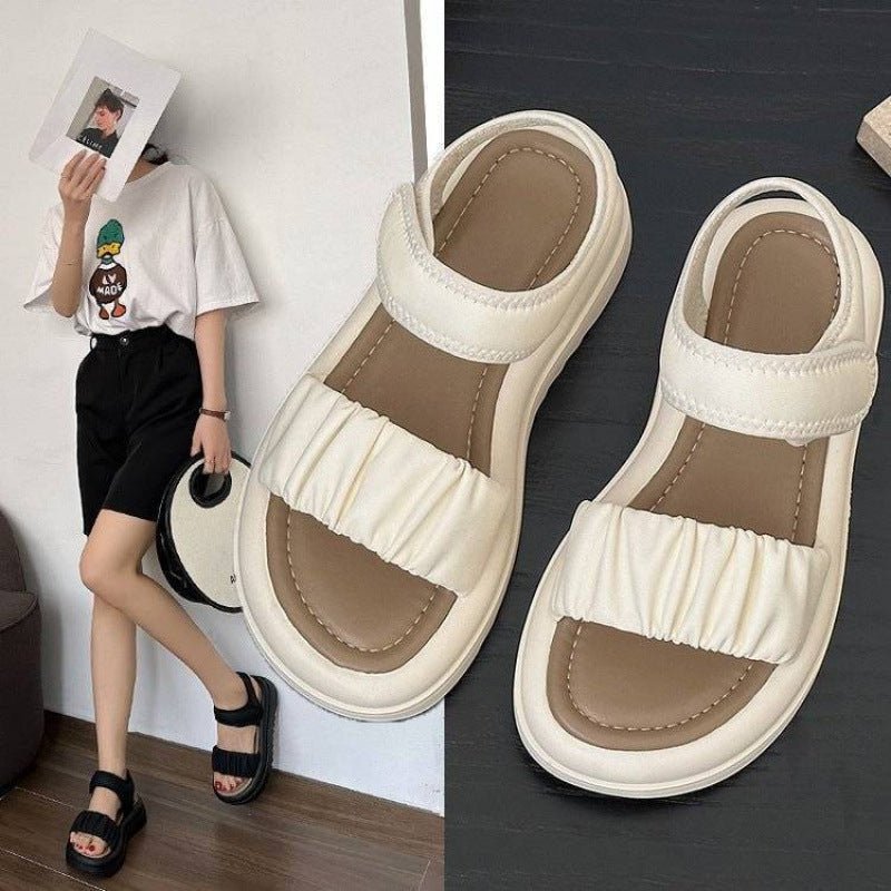 Damen Komfortable Riemchen-Sandalen mit modischem Falten-Design EB