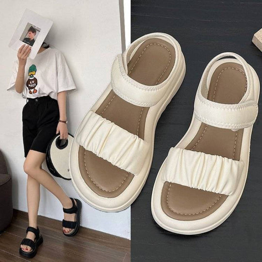 Damen Komfortable Riemchen-Sandalen mit modischem Falten-Design EB