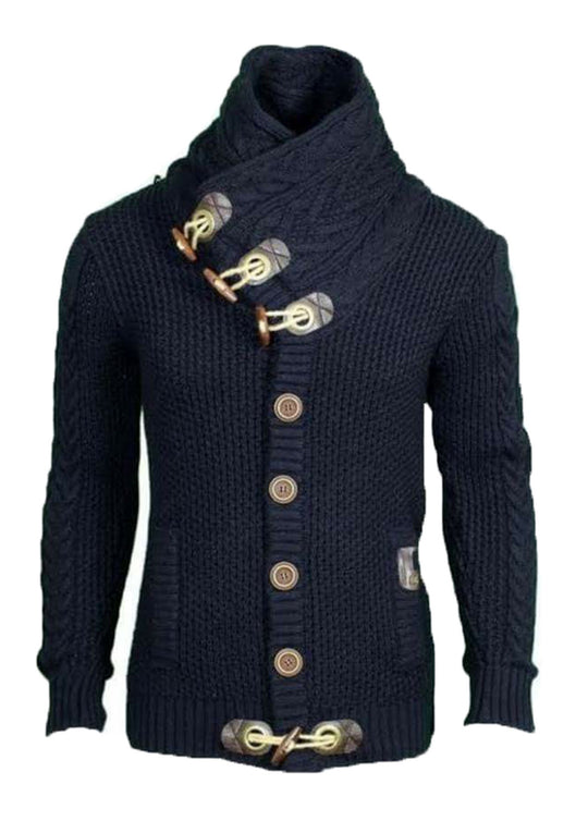 Herren Strickjacke mit asymmetrischem Kragen und einzigartigem Knopfdesign EB