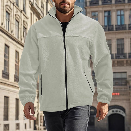 Herren nan warme Fleecejacke mit Reißverschluss, Stehkragen und Reißverschlusstaschen EB
