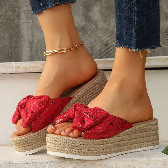 Damen Wedge-Pantoletten mit modischem Schleifen-Design EB