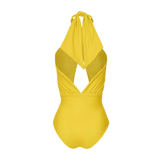 Damen Einteiler Badeanzug mit asymmetrischem Wickeldesign und aufregendem Cut-Out EB