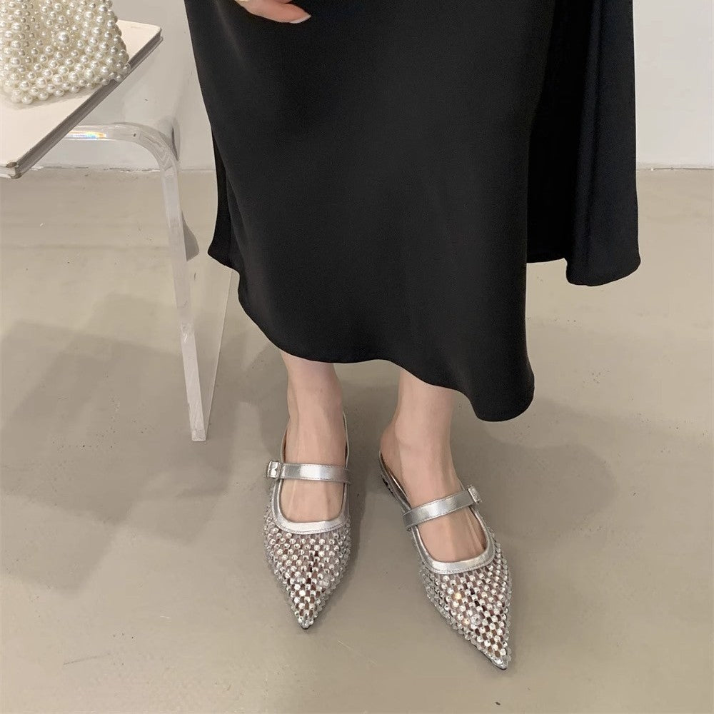 Damen elegante Slingback-Ballerinas mit funkelnden Strassverzierungen EB