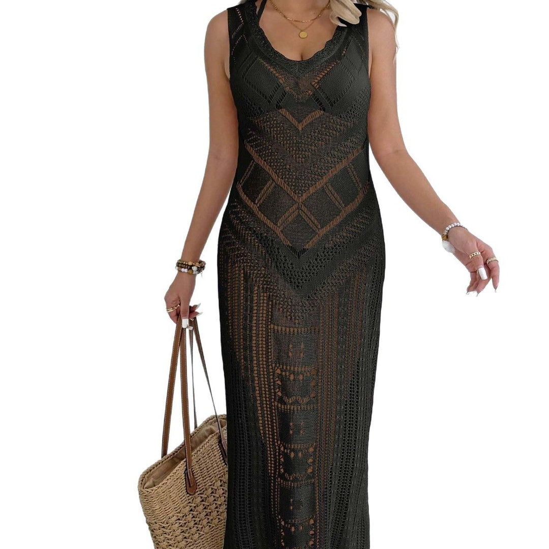 Damen gehäkeltes Maxikleid mit dezenter Lochmuster-Optik EB