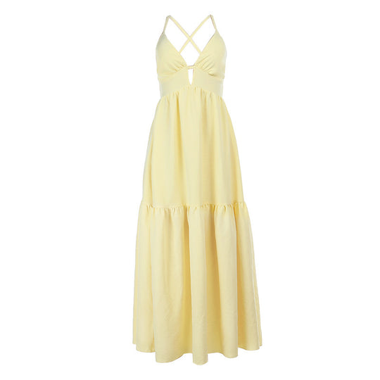Damen Maxikleid mit tiefem V-Ausschnitt und taillierter Silhouette EB