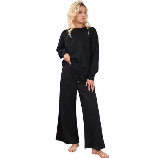 Damen Lässiges Lounge-Set mit strukturiertem Oberteil und weitem Hosen EB