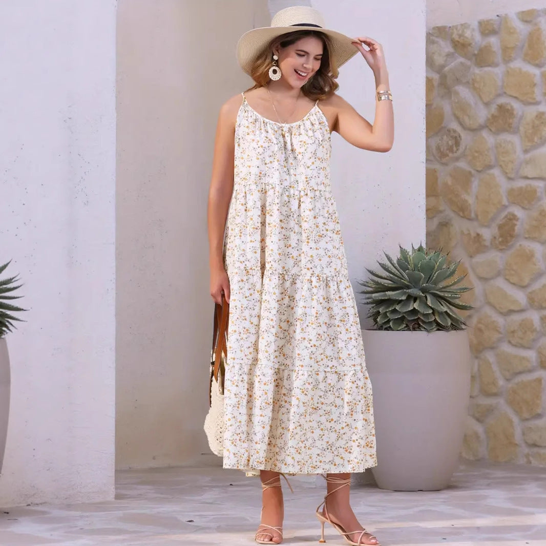 Damen luftiges Maxikleid mit floralem Muster und Spaghettiträgern EB