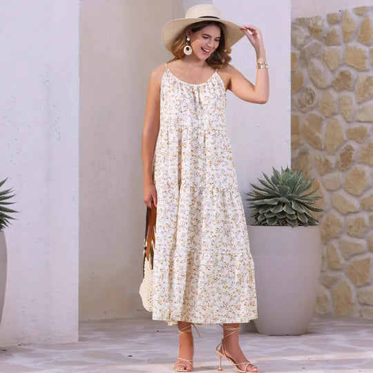 Damen luftiges Maxikleid mit floralem Muster und Spaghettiträgern EB