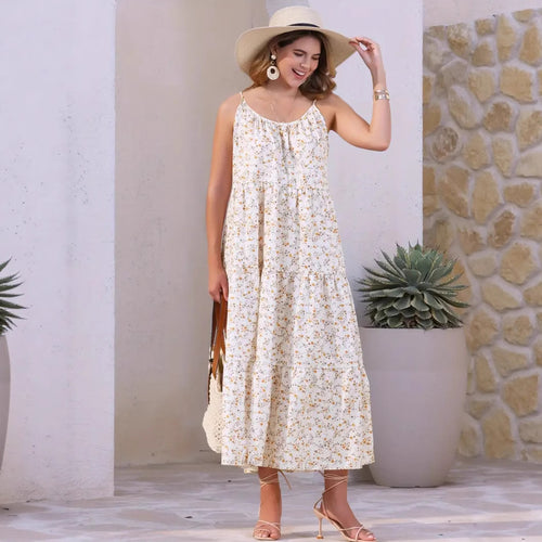 Damen luftiges Maxikleid mit floralem Muster und Spaghettiträgern EB