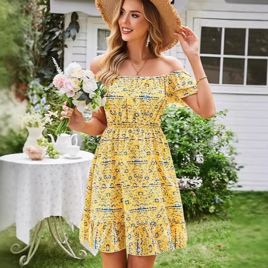 Damen lässiges Sommerkleid mit Rüschendetails EB