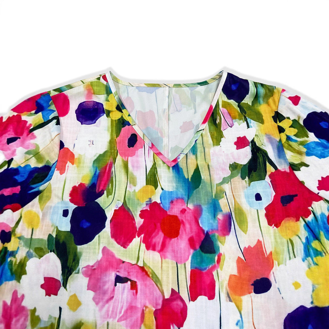 Damen Kurzes Kleid mit voluminösen Ärmeln und floralem Muster EB