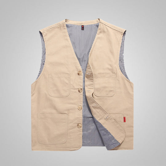 Herren Canvas-Utilityweste aus Baumwolle mit aufgesetzten Taschen und gestreiftem Innenfutter EB