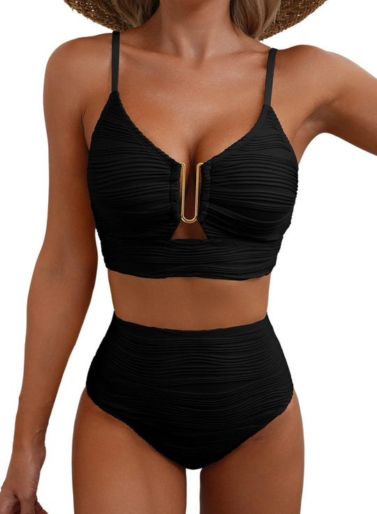 Damen Hochgeschnittener Bikini mit Raffungen EB