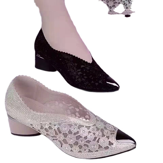 Damen Elegante und funkelnde Pumps mit floralen Akzenten und hochwertigem Glitzer EB