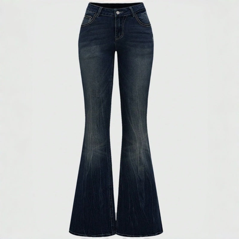 Damen Bootcut Jeans mit aufwendigen Stickereien und hohem Bund EB