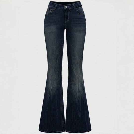 Damen Bootcut Jeans mit aufwendigen Stickereien und hohem Bund EB