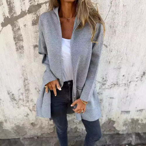 Damen Moderne Longjacke mit seitlichem Reißverschluss EB