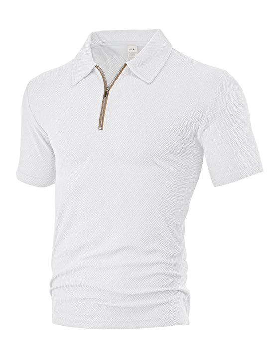 Herren nan schmal geschnittenes Halbzip-Polo mit feiner Fischgrät-Jacquardstruktur EB