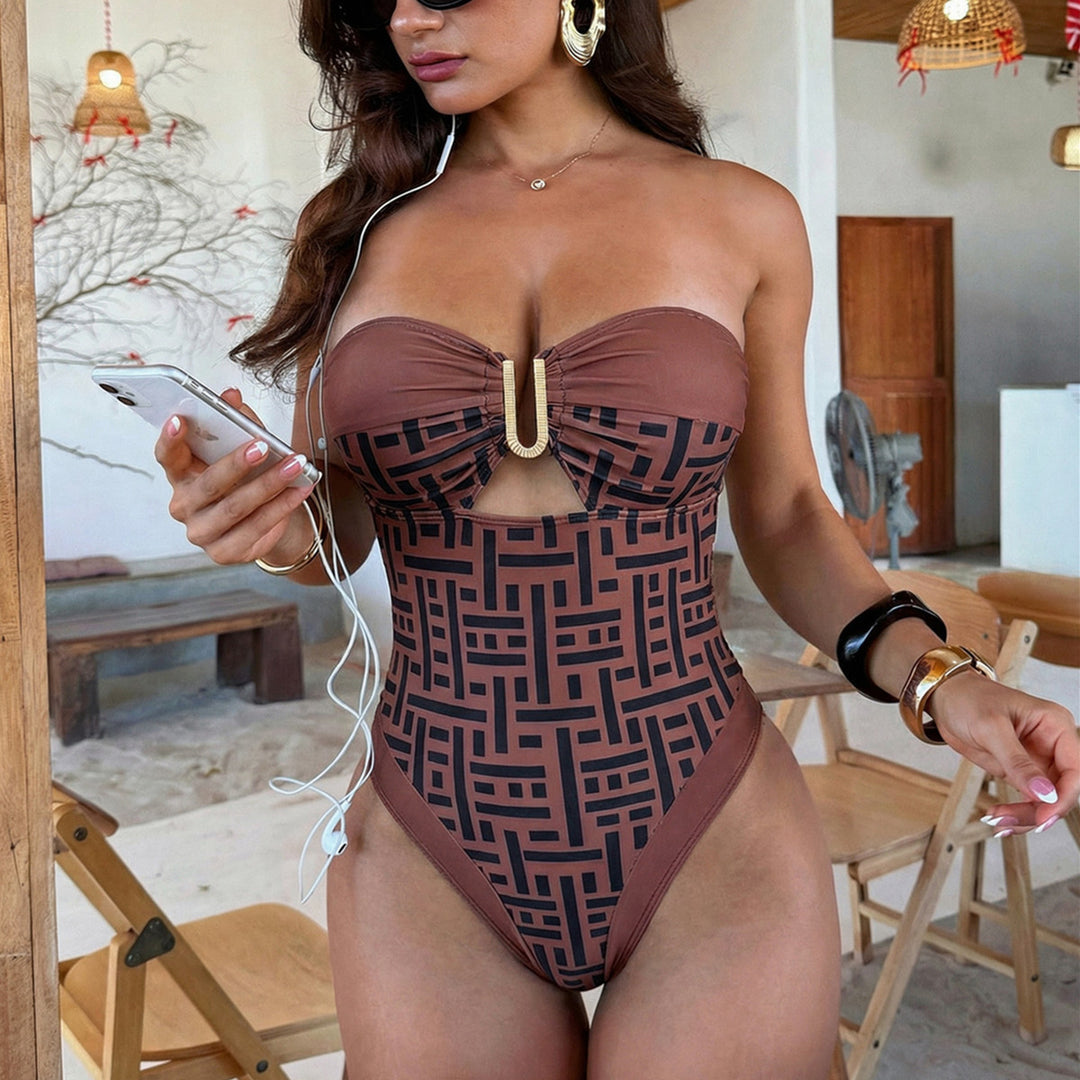 Damen Einseitiger Cut-Out Badeanzug mit dekorativer Schnalle EB