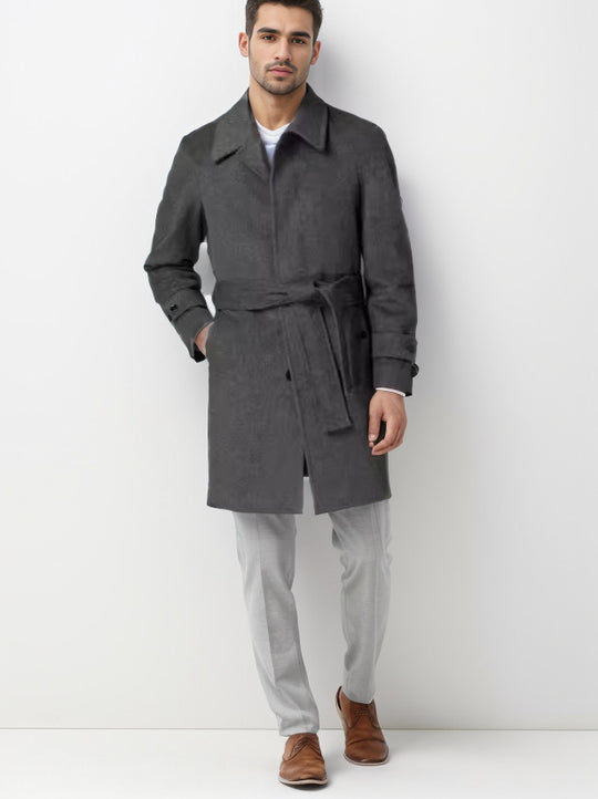 Herren klassischer Trenchcoat mit stilvollem Gürtel und doppelter Knopfreihe EB