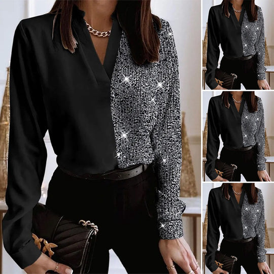 Damen Elegante Bluse mit glitzernden Akzenten und asymmetrischem Design Heidi-Mode