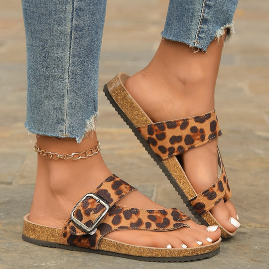 Damen Komfortable Zehentrenner-Sandalen mit animalischem Muster EB