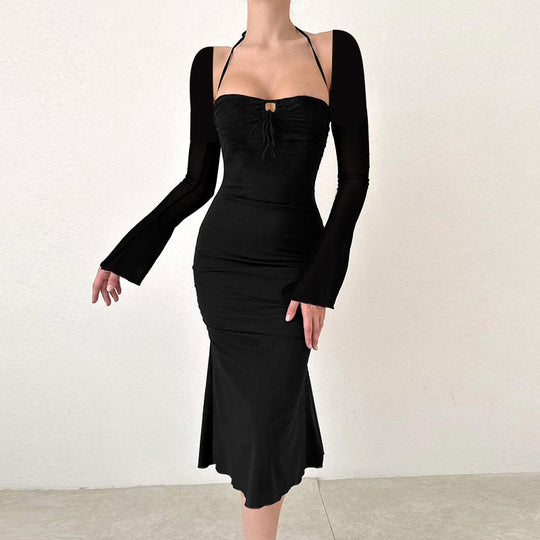 Damen Figurumspielendes Maxikleid mit schicker Schnürung und eleganten Ärmeln EB
