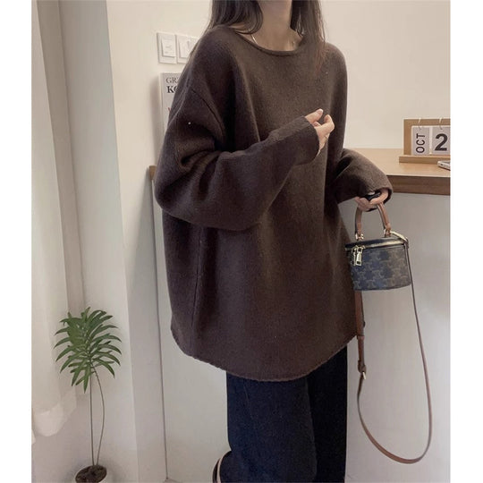 Damen Oversized Strickpullover mit lässigem Schnitt und hohem Kragen EB
