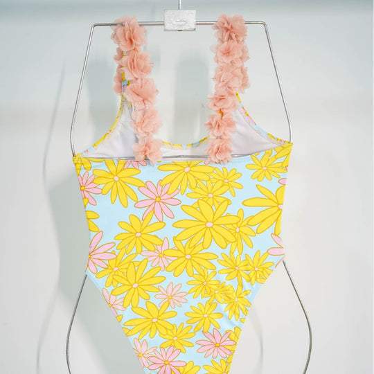 Damen Einteiler Badeanzug mit floralen Rüschendetails EB