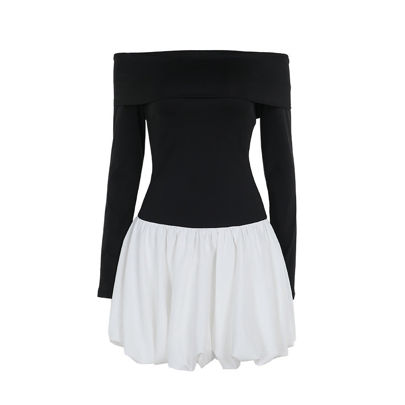 Damen Off-Shoulder Minikleid mit langen Ärmeln und elegantem Rüschensaum EB