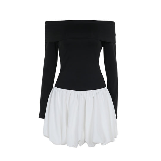 Damen Off-Shoulder Minikleid mit langen Ärmeln und elegantem Rüschensaum EB