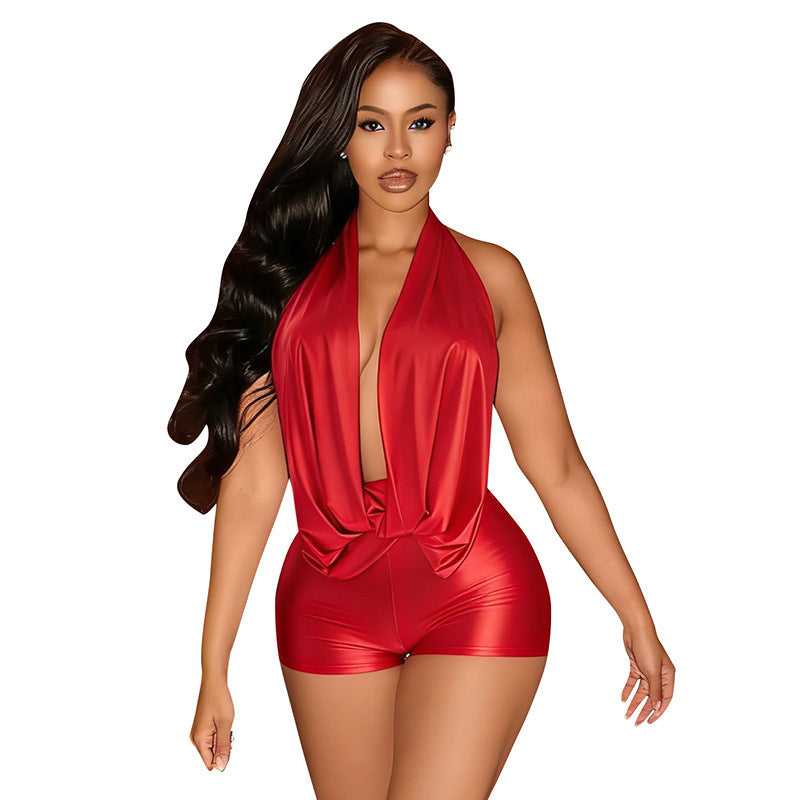 Damen Jumpsuit mit tiefem V-Ausschnitt und elegantem Bindedetail EB