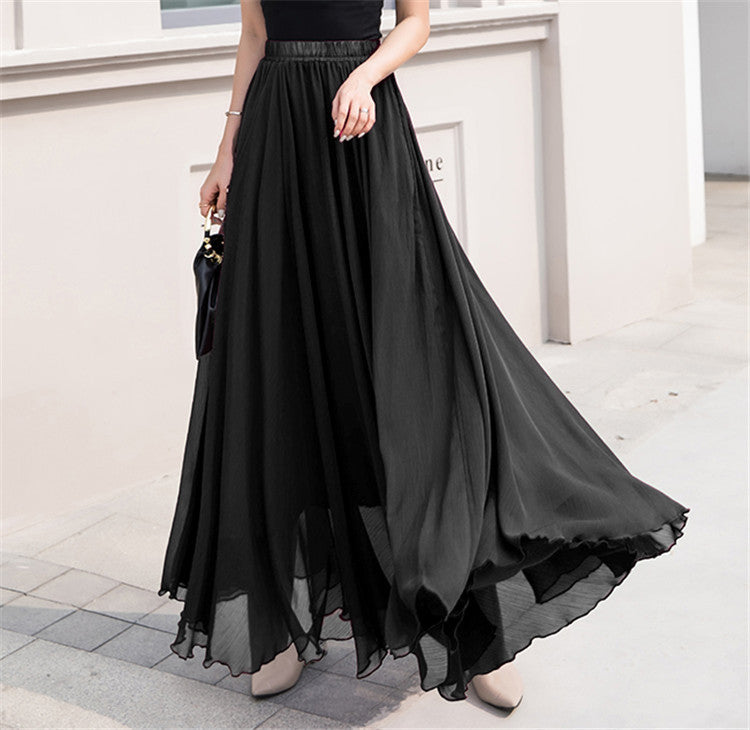 Damen nan Maxi-Chiffonrock mit elastischem Bund und fließender A-Linie EB