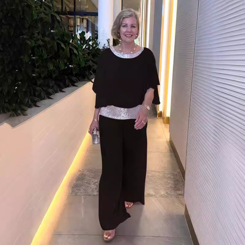 Damen eleganter Jumpsuit mit fließendem Stoff und schickem Taillengürtel EB