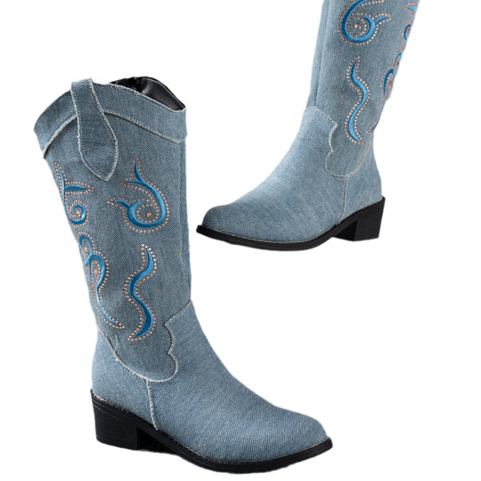 Damen Cowboy-Stiefel mit modischem Stickdesign EB
