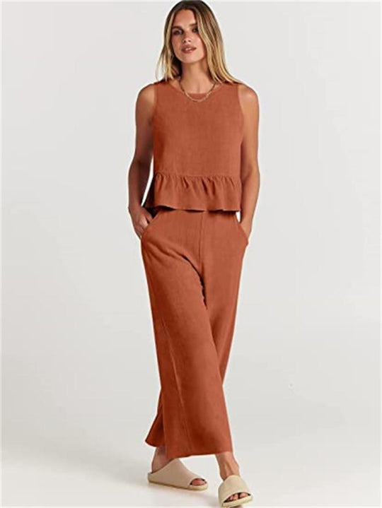 Damen Set mit lässigem Rüschendesign und weiten Hosen EB