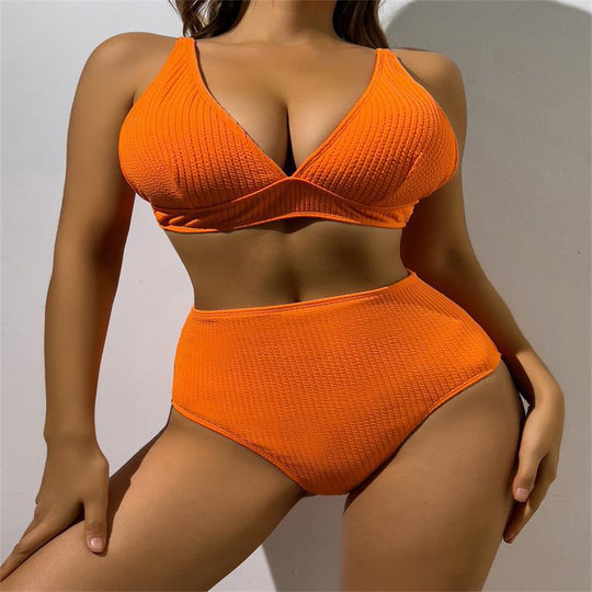 Damen Hochgeschnittener Bikini mit strukturiertem Oberteil EB
