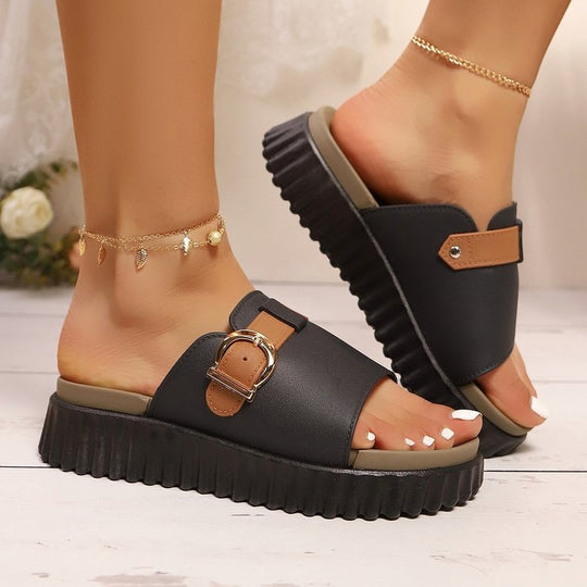 Damen Komfortable Plateau-Sandalen mit modischer Schnallen-Applikation EB