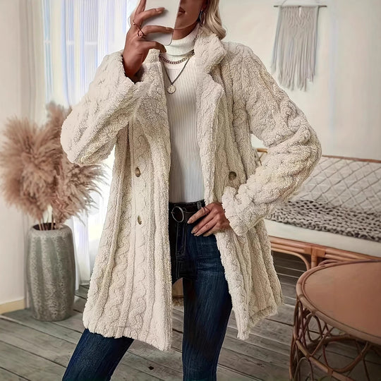 Damen Kuschelige Strickjacke mit doppelter Knopfverschluss und strukturierter Oberfläche EB
