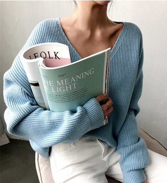 Damen Strickpullover mit tiefem V-Ausschnitt und lässiger Passform EB