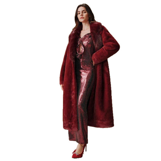 Damen Luxus Kunstpelz-Mantel mit elegantem Revers EB