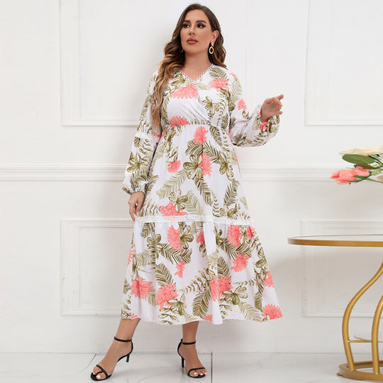 Damen Maxikleid mit botanical Druck und lässigem Schnitt EB