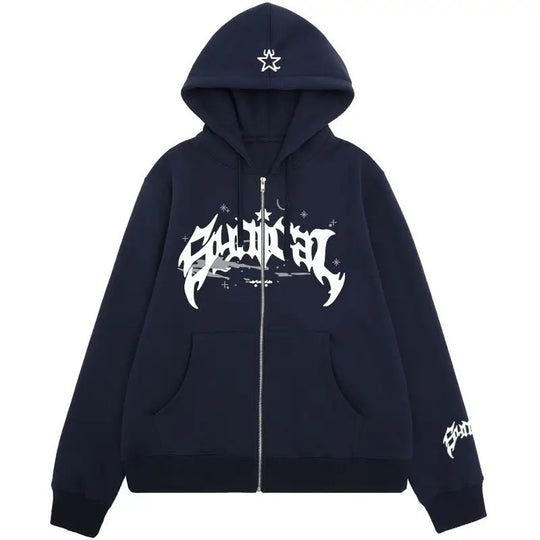 Damen Kapuzensweater mit urbanem Grafikelement und praktischen Taschen EB