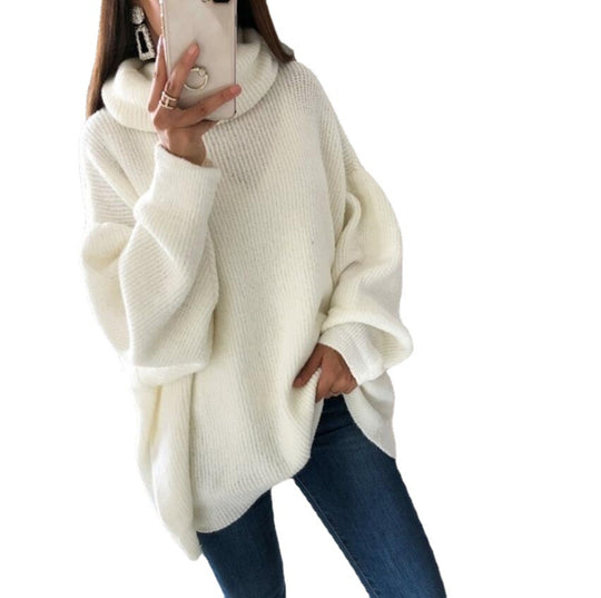 Damen Grobstrickpullover mit hohem Kragen und oversized Schnitt EB