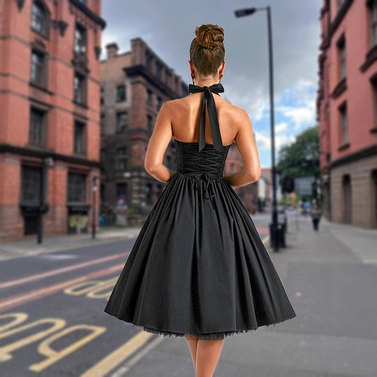 Damen Elegantes Halterneck-Kleid mit voluminösem Rock und eingearbeitetem Tüll EB