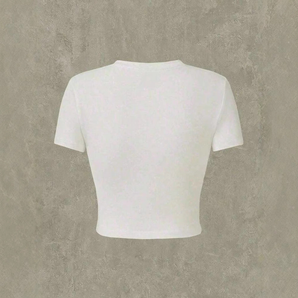 Damen Crop-T-Shirt mit verspieltem Katzenmotiv und Cowboy-Design EB