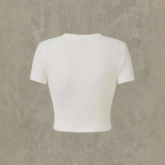 Damen Crop-T-Shirt mit verspieltem Katzenmotiv und Cowboy-Design EB