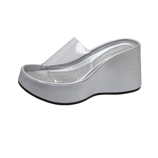 Damen Plateau-Sandalen mit durchsichtigem Riemen und modischem Wedge-Design EB
