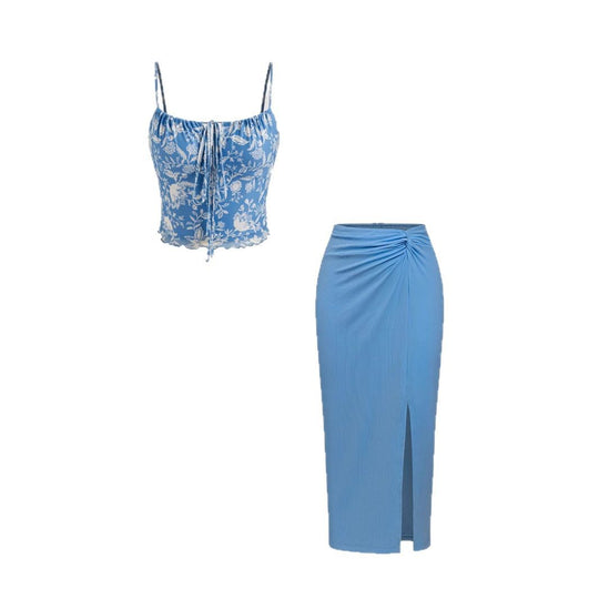 Damen Modisches Crop-Top und figurbetonte Midi-Rock Set EB