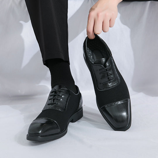 Herren elegante Oxford-Halbschuhe mit Kapzehen-Design, Leder-Textilmix und gepolstertem Komfortfußbett EB